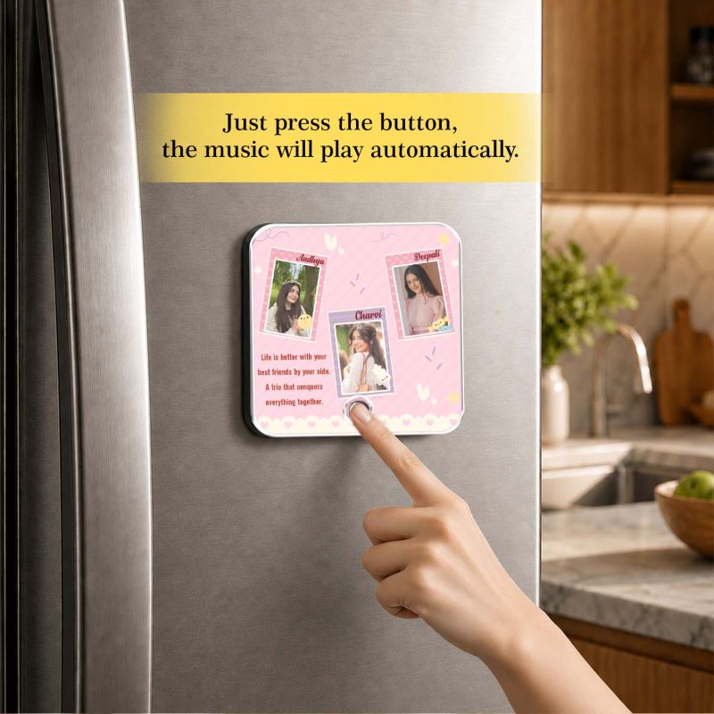 Gift for Trio Friends Personalized Musical Fridge Mganet with Playing Song Feature Friendship Gift for Trio  Birthday Gift for Bestie